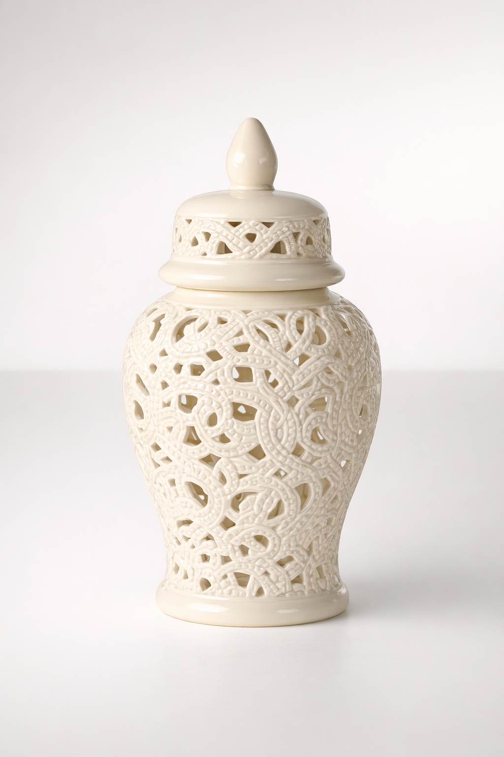 White Cut-Out Ginger Jar Braided Design