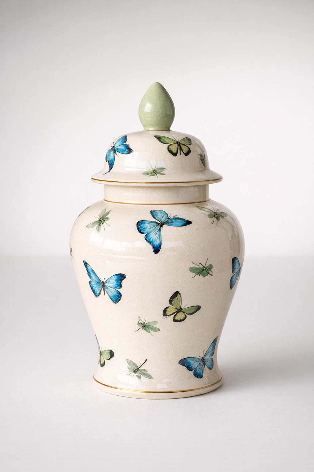 Large Blue Butterfly Design Ginger Jar