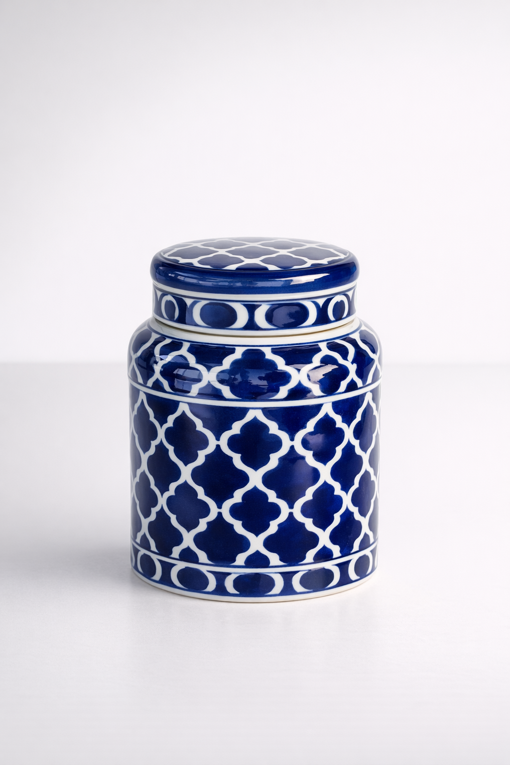 Medium Blue & White Jar With Lid