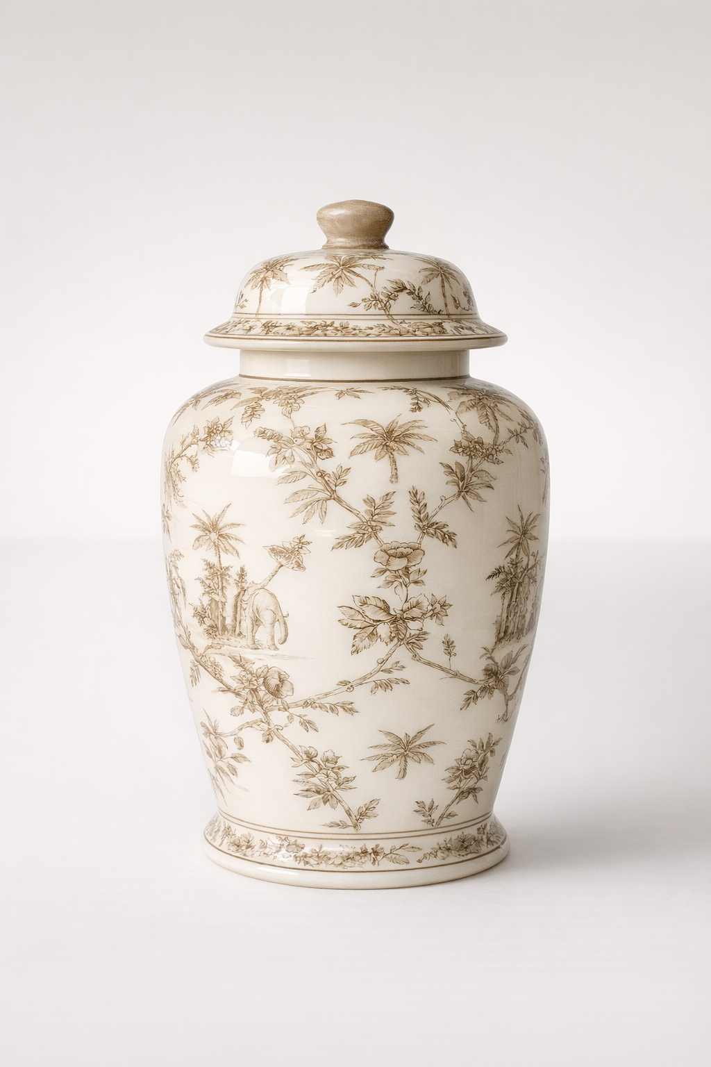 Large Beige Elephant Ginger Jar