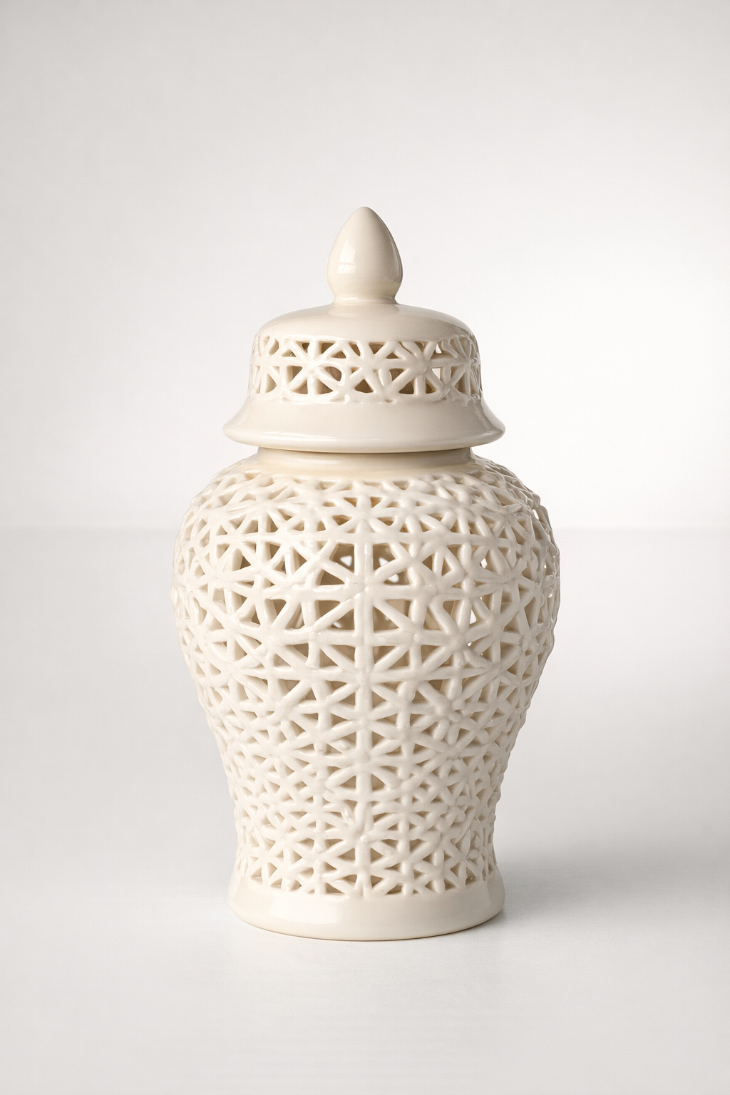 White Criss Cross Cut-Out Ginger Jar