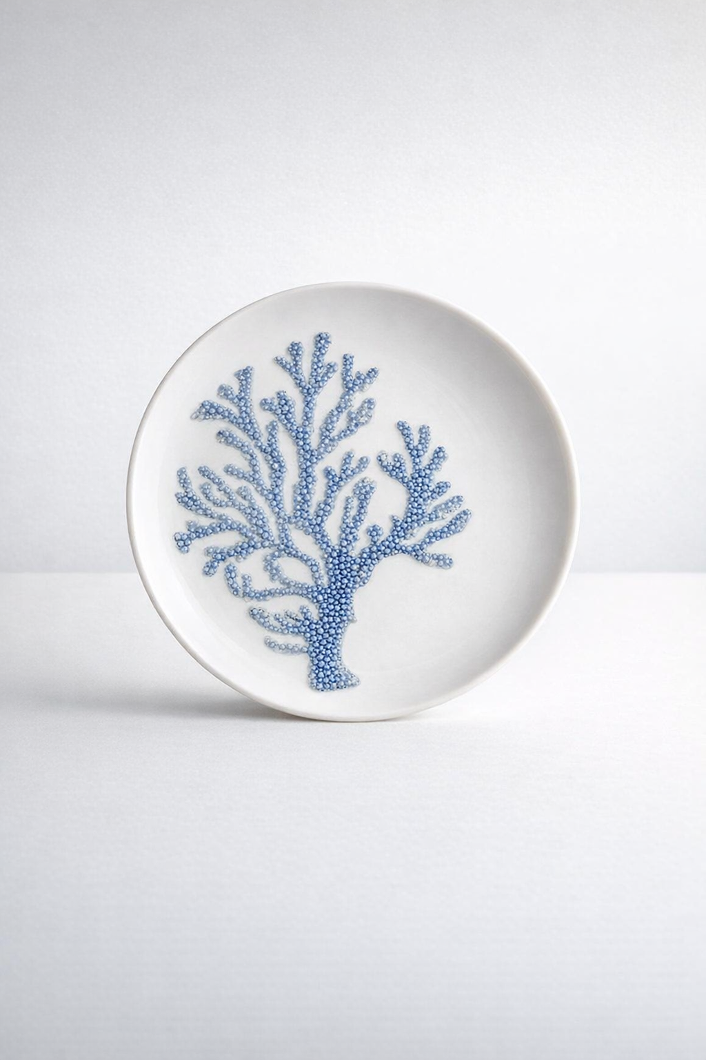 Large Off White Platter Blue Coral Design