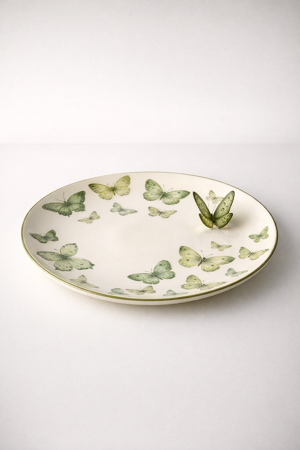 Ceramic Green Butterfly Plate With Raised Butterfly