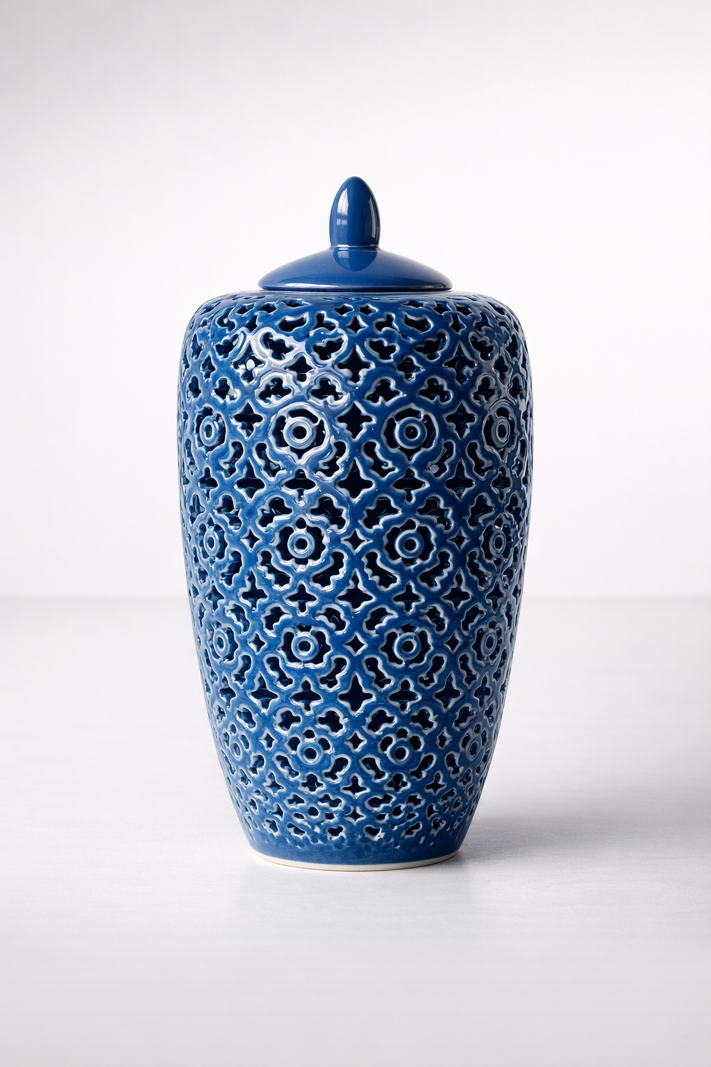 Tall Navy Blue Cut-Out Jar With Lid