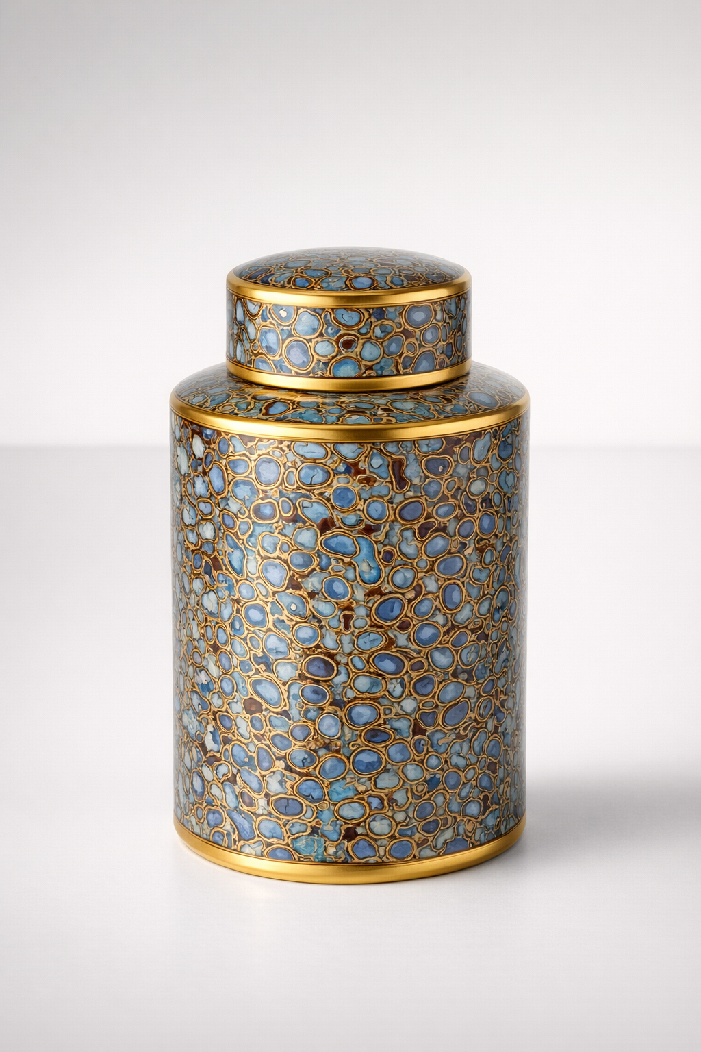 Gold Blue Multi Colour Jar With Lid