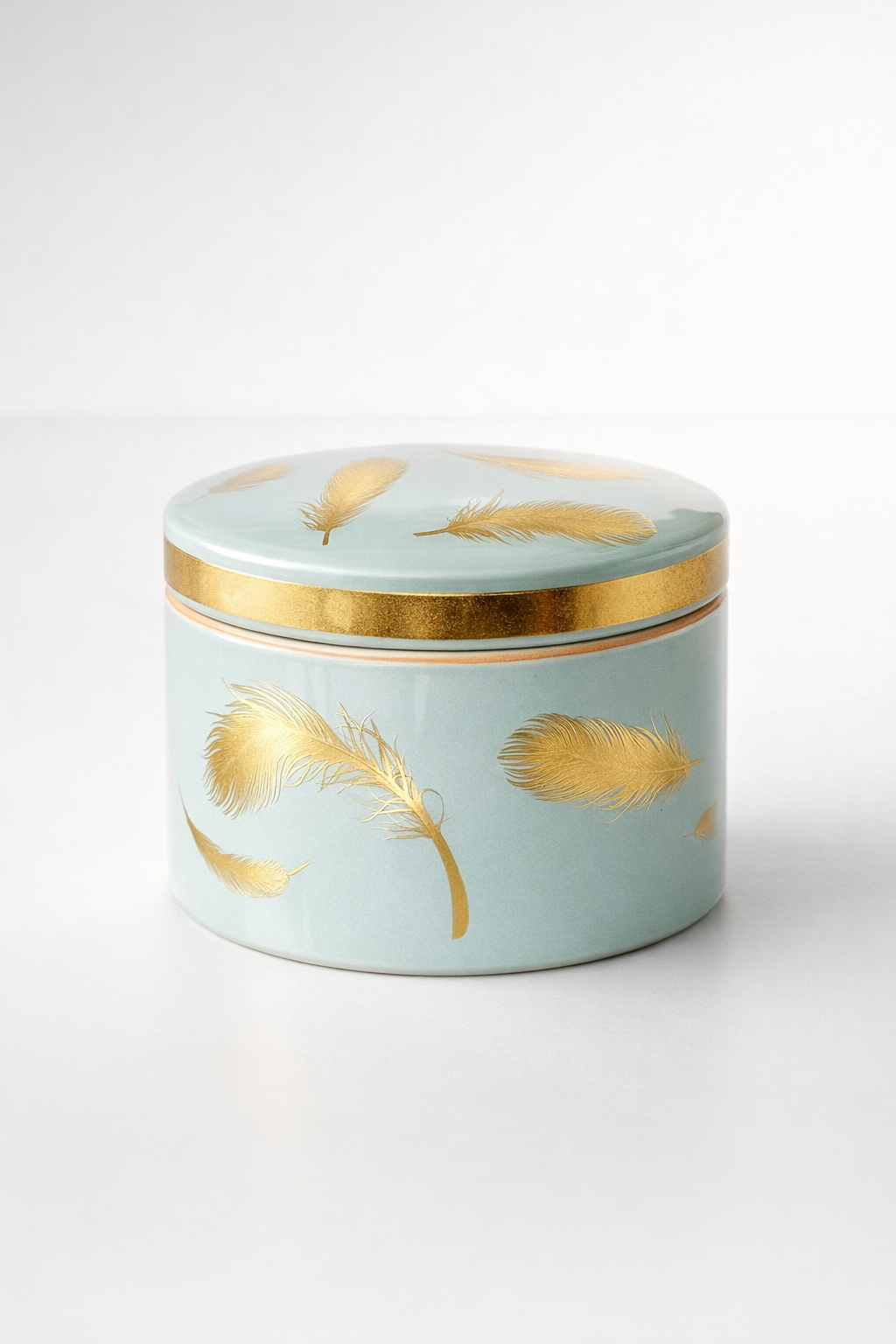Aqua Jar With Gold Feathers