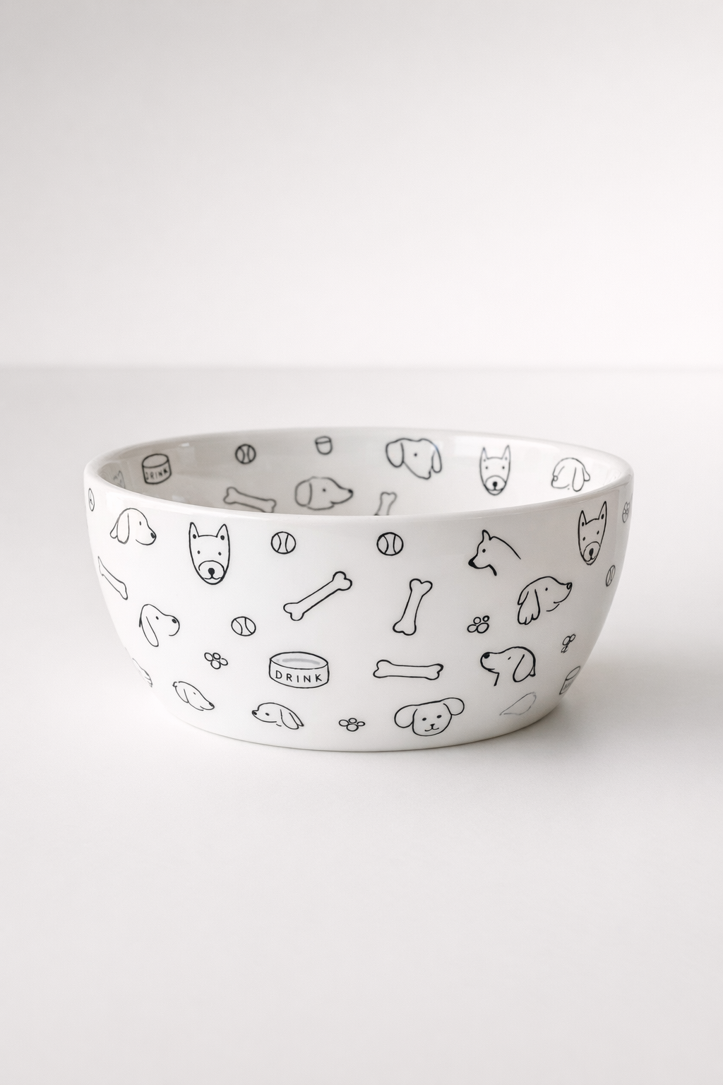 Black & White Porcelain Dog Bowl
