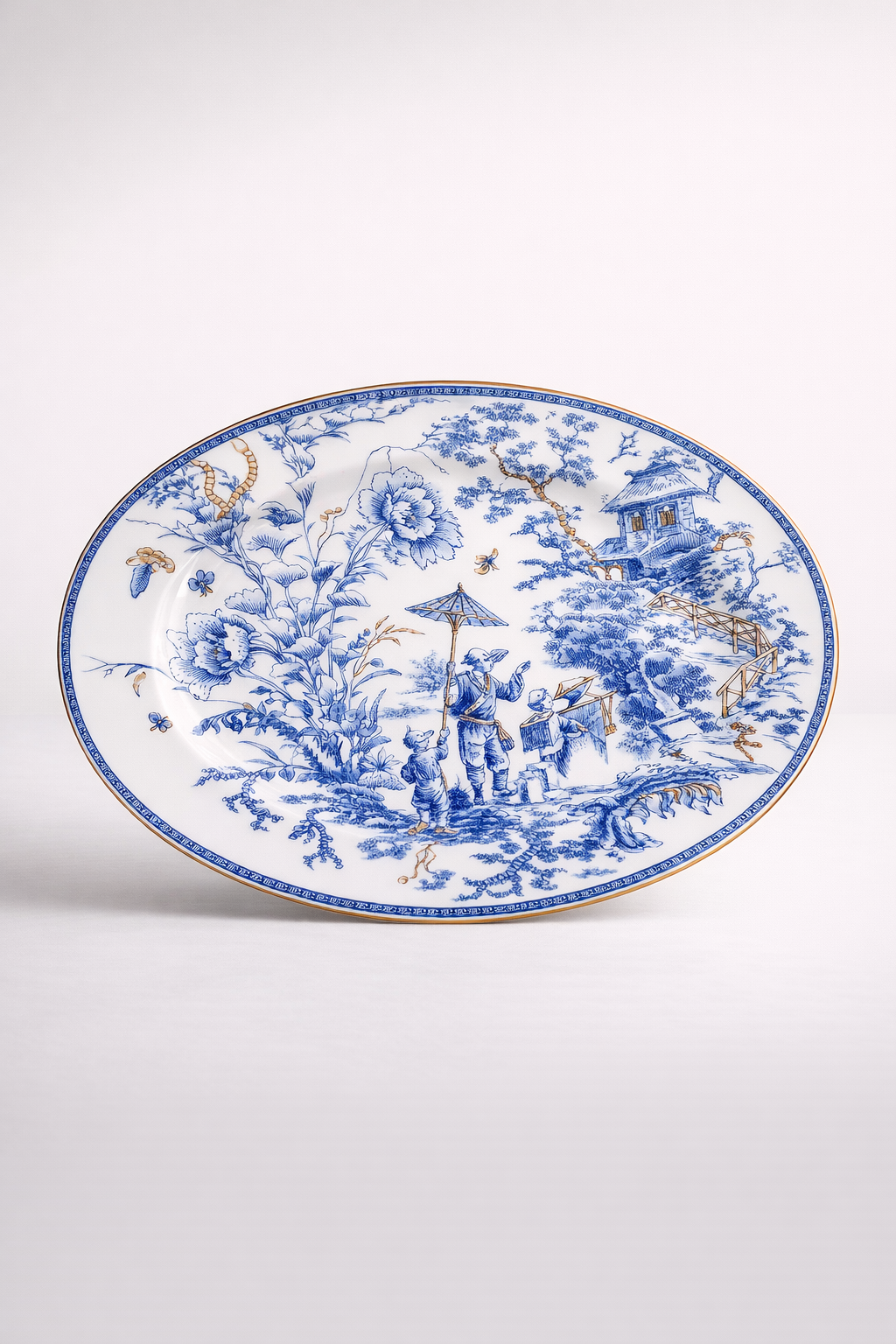 Blue Toile Bone China Oval Platter