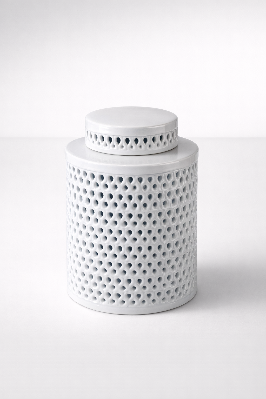 Tall White Cut Out Round Jar