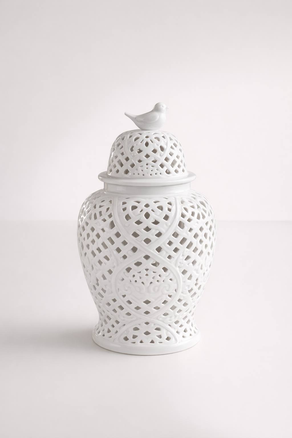White Cut-Out Ginger Jar Bird Lid
