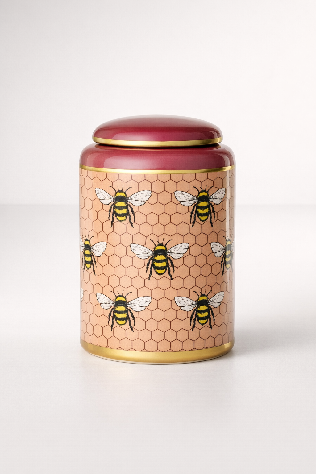 Pink Honey Comb Bee Jar With Lid
