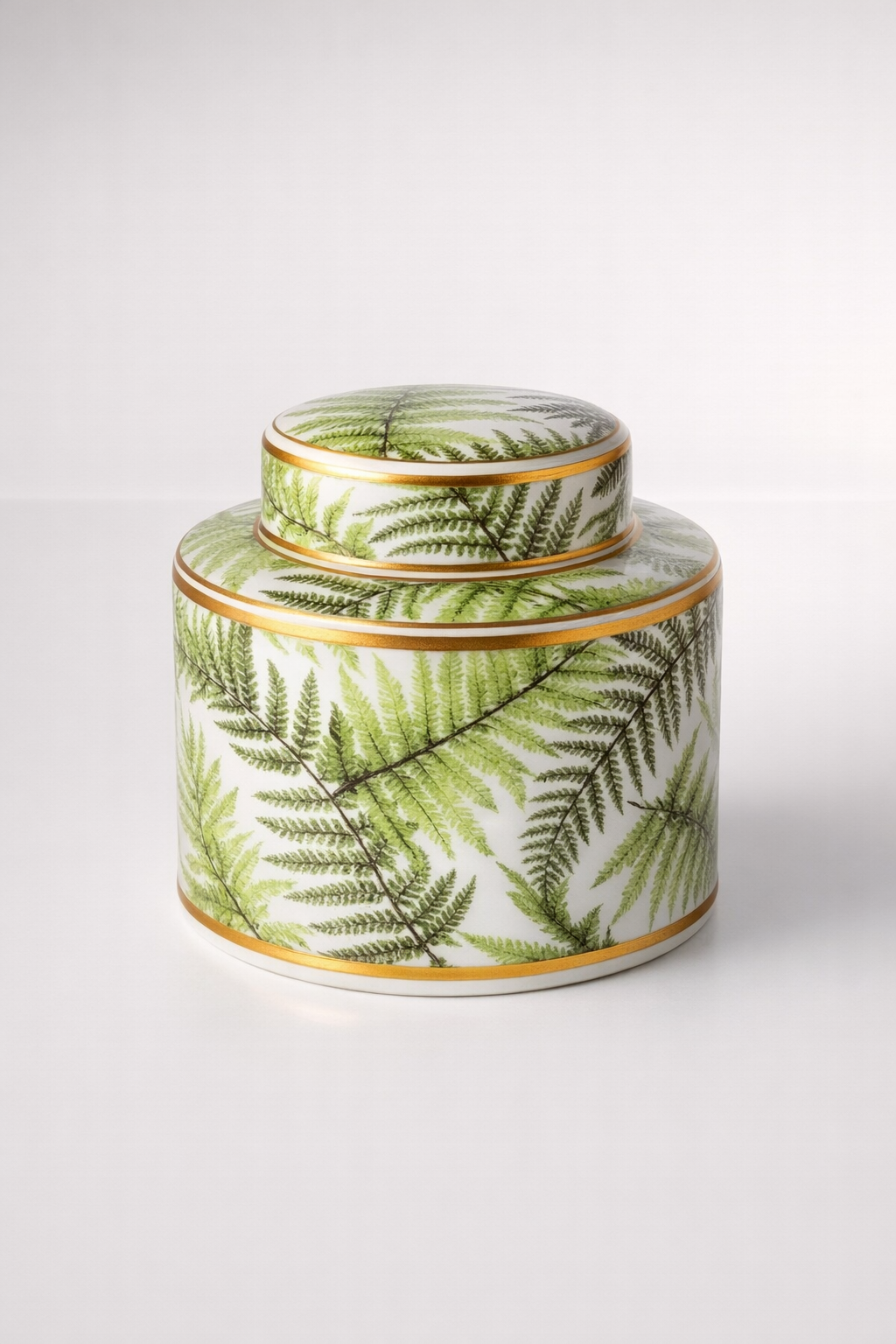 Green & Gold Fern Design Jar With Lid