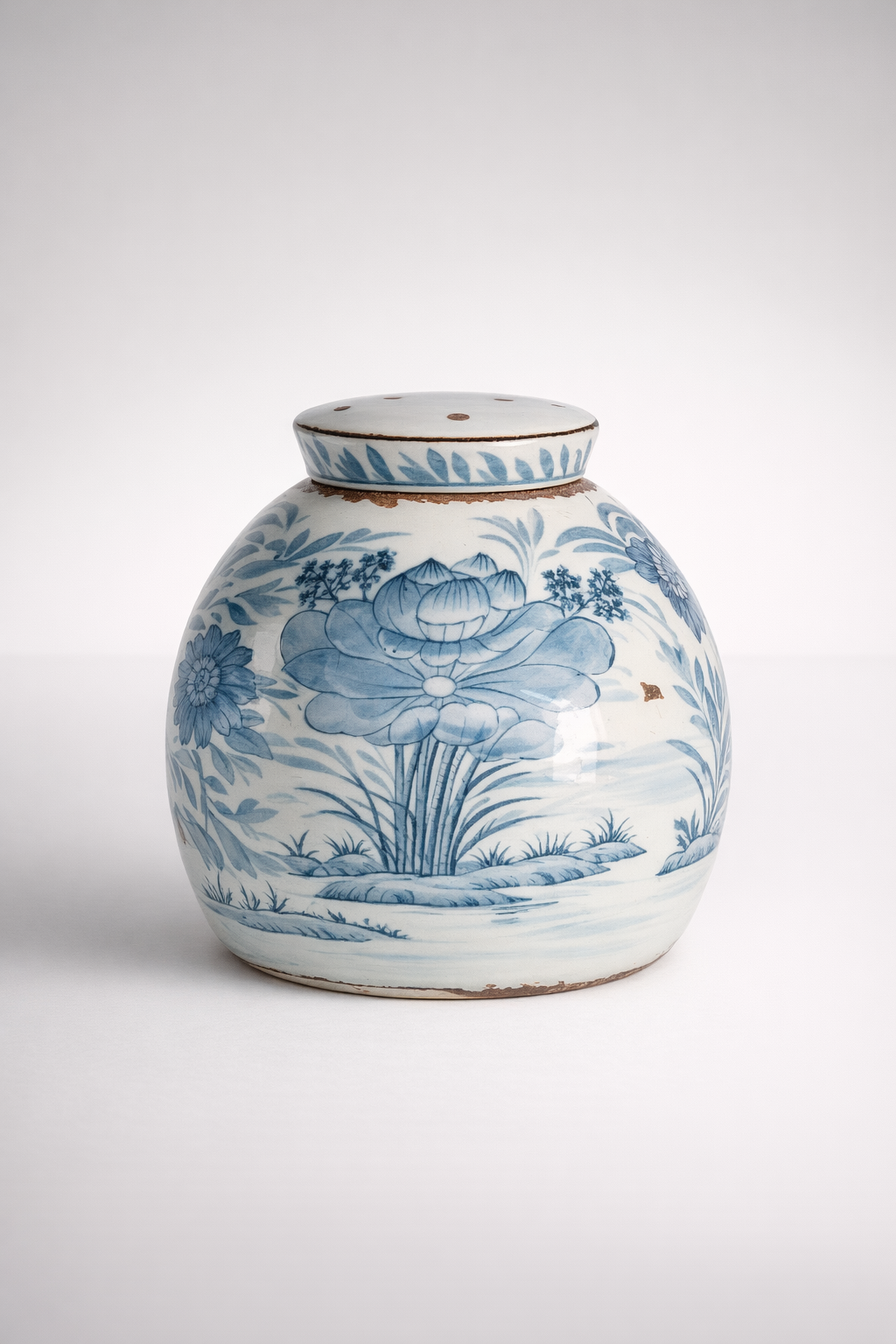 Fat Blue & White Jar With Lid