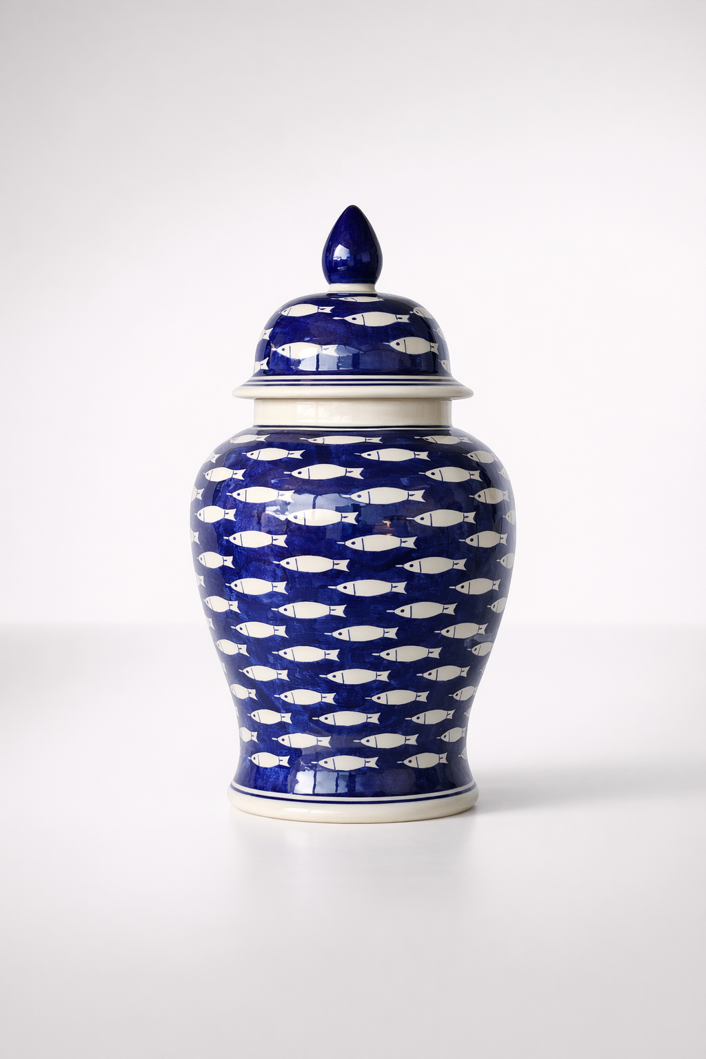 Large Blue Fish Ginger Jar