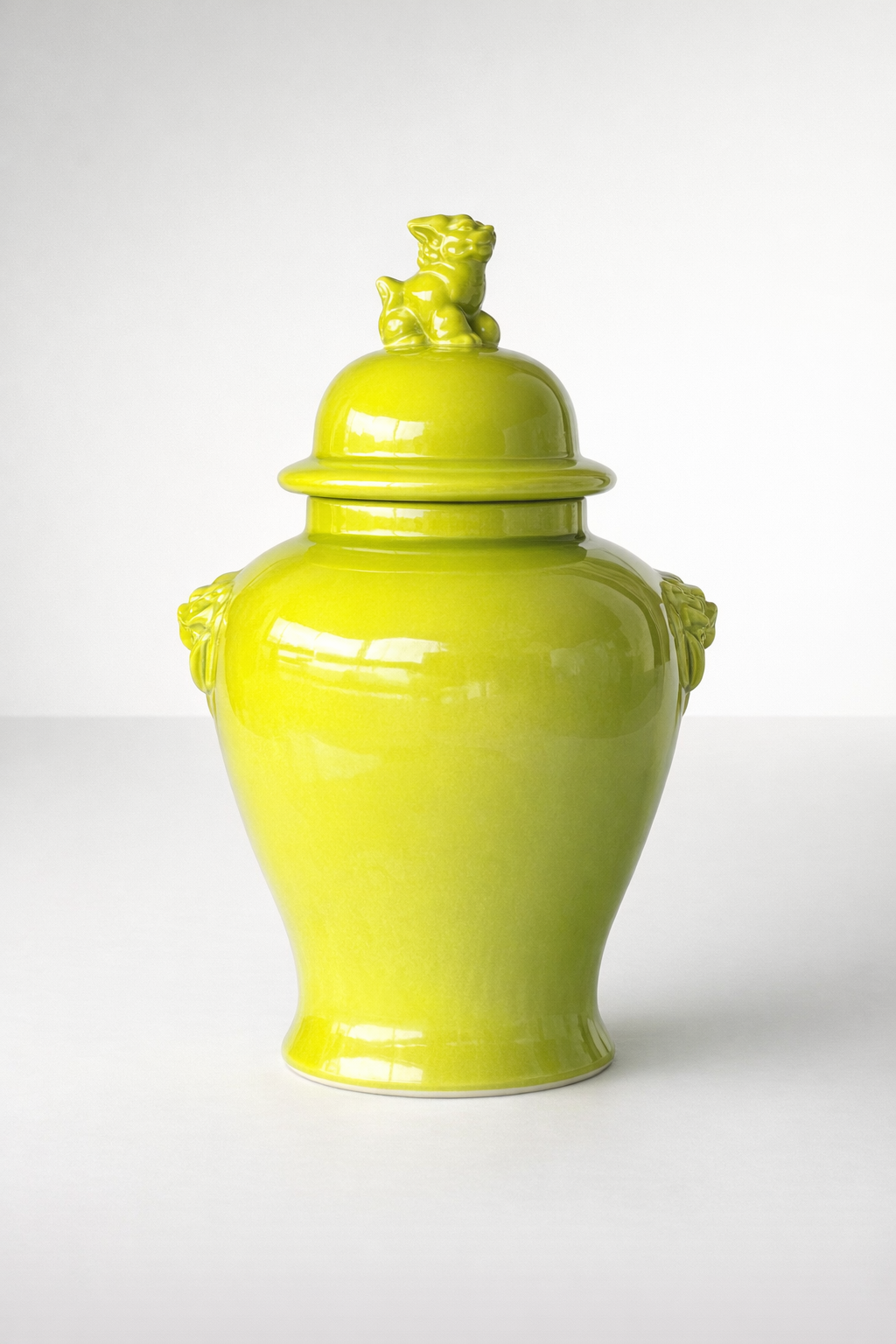 Large Lime Green Ginger Jar Lion Head