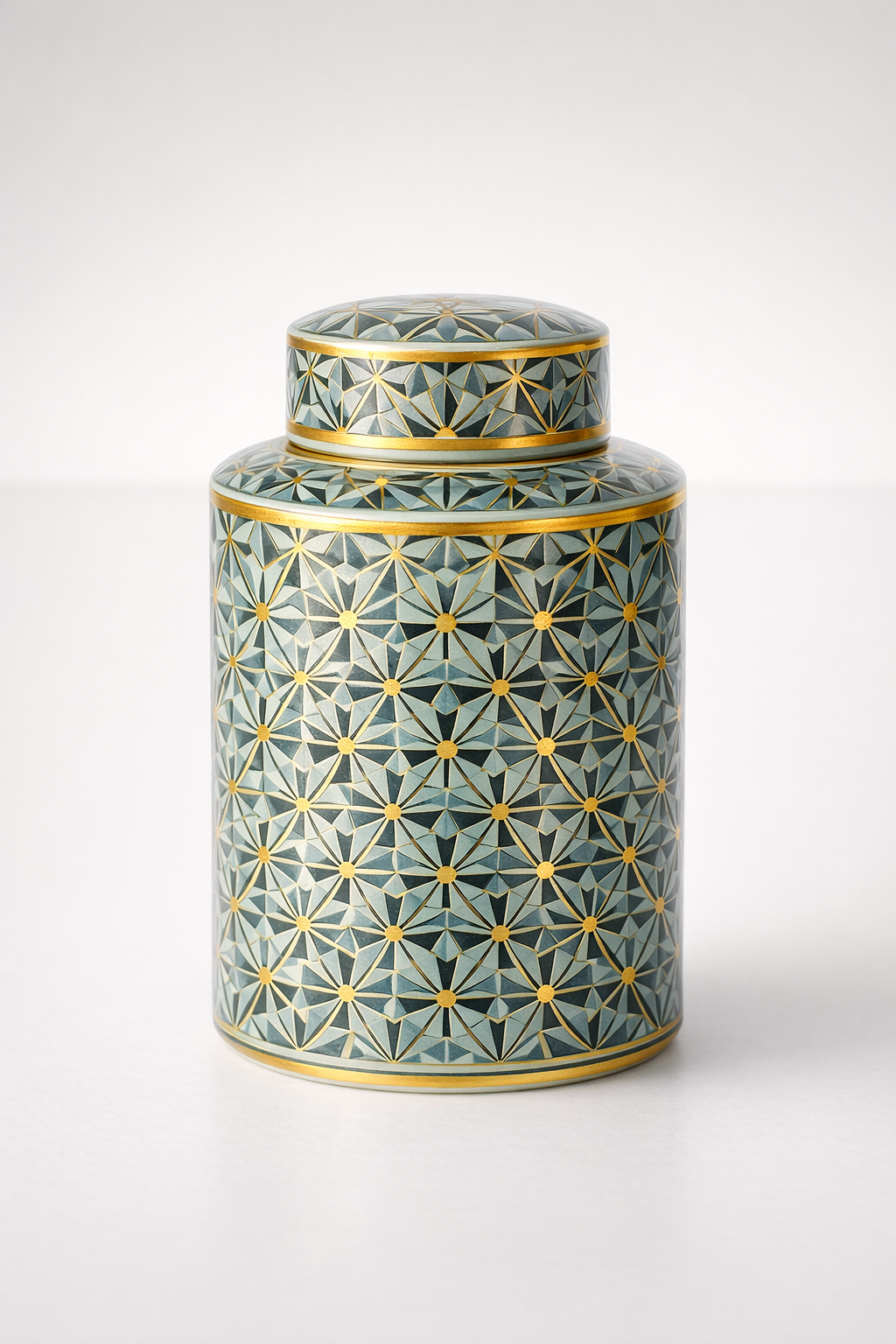 Green, Black & Gold Geometric Design Jar With Lid