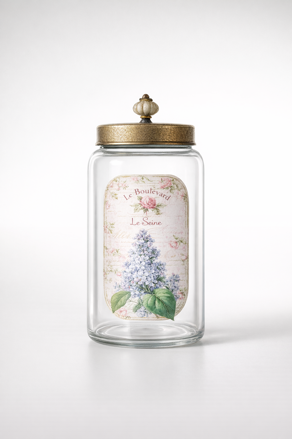 Tall Glass Round Jar With Gold Lid And Porcelain Knob