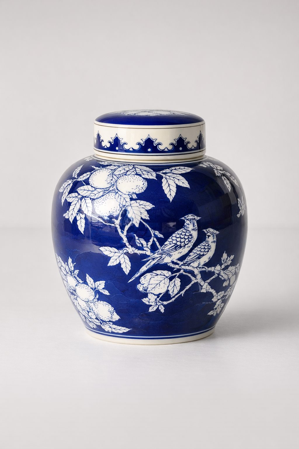 Blue & Bird Jar With Lid
