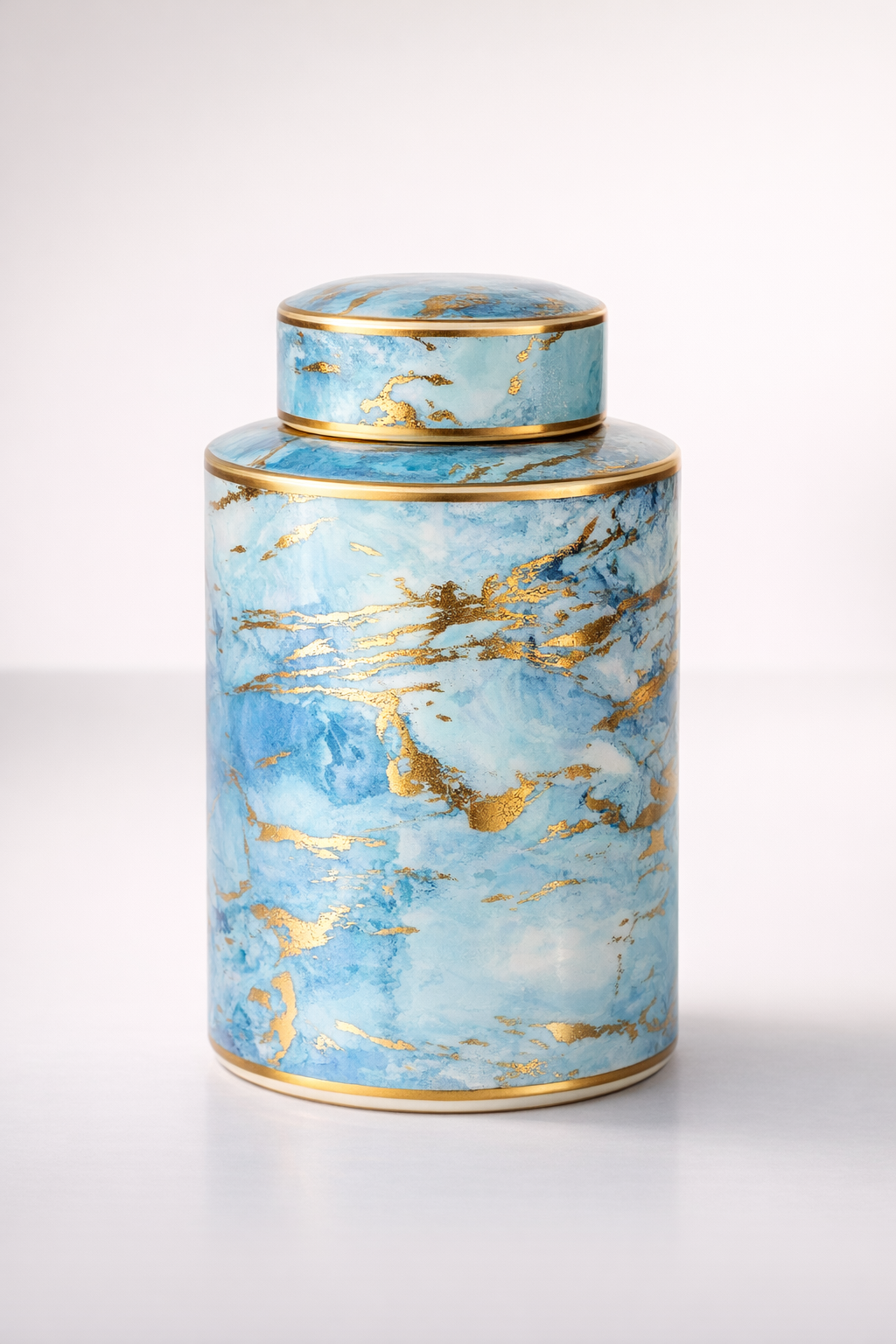 Blue & Gold Marbled Jar With Lid