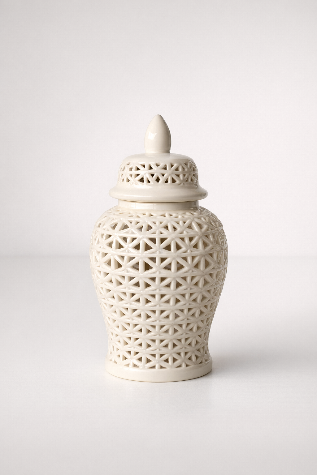Small White Criss Cross Cut-Out Ginger Jar