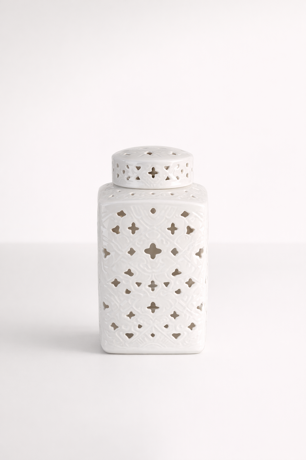 Medium White Cut-Out Square Jar With Lid