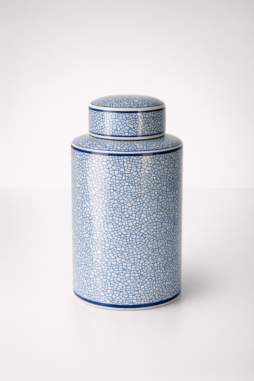 Blue & White Crackle Design Jar With Lid
