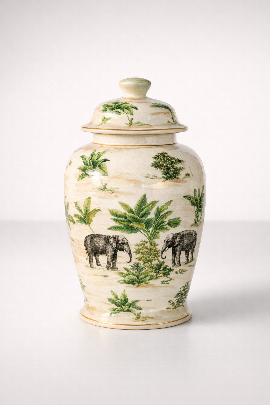 Large Elephant & Palm Leaf Ginger Jar