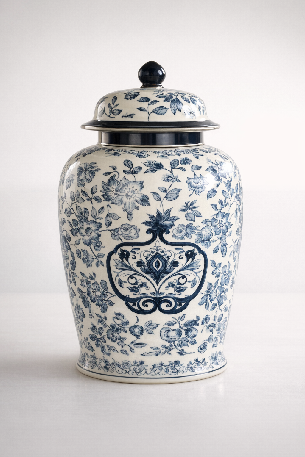Large Blue Flower Ginger Jar