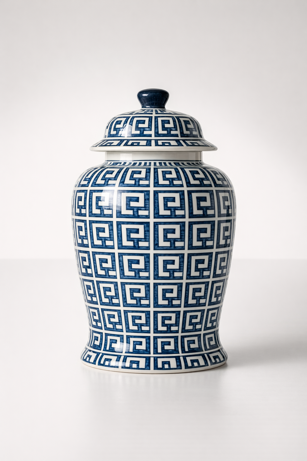 Blue & White Geometric Ginger Jar