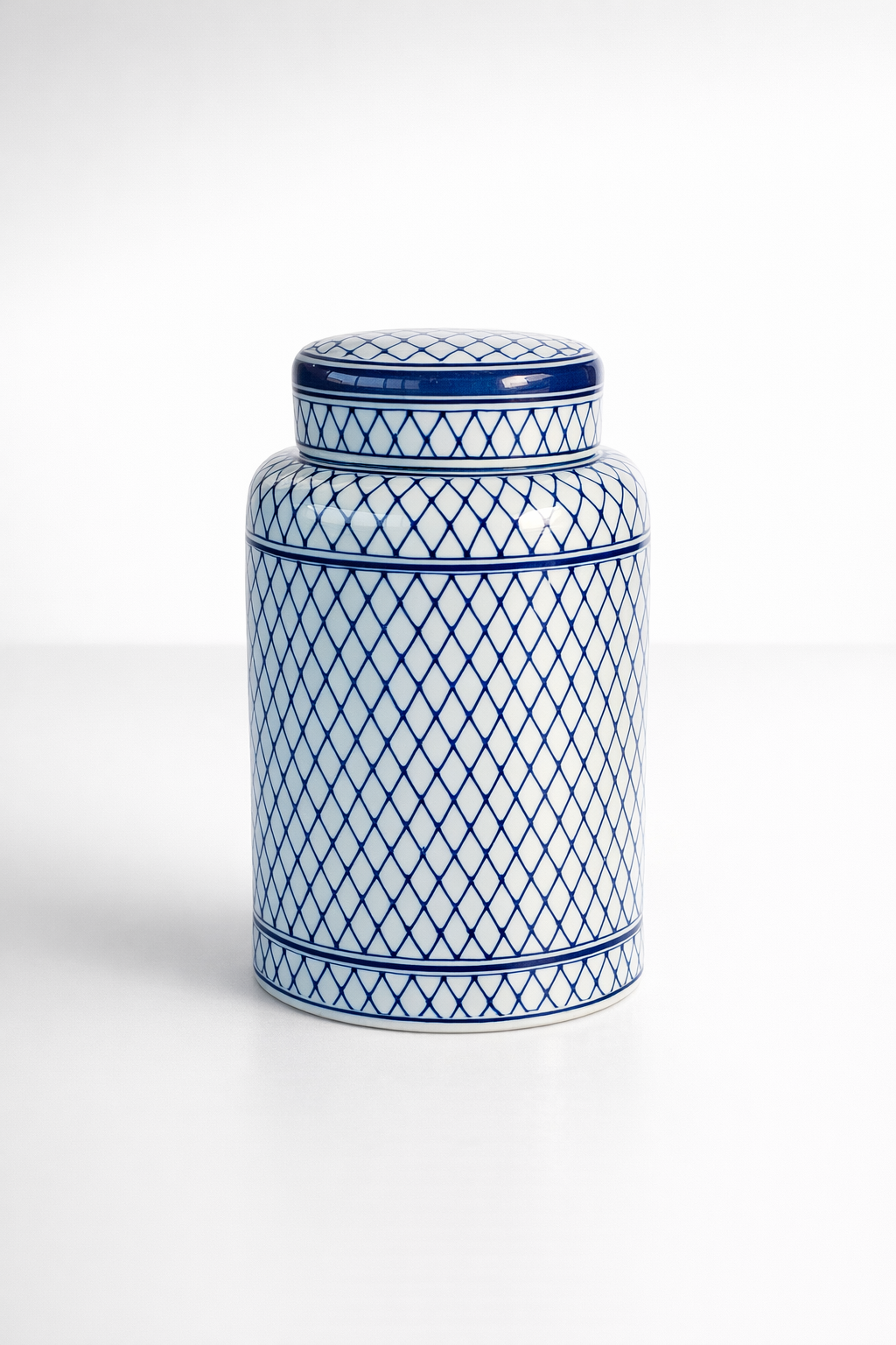 Large Blue & White Jar With Lid