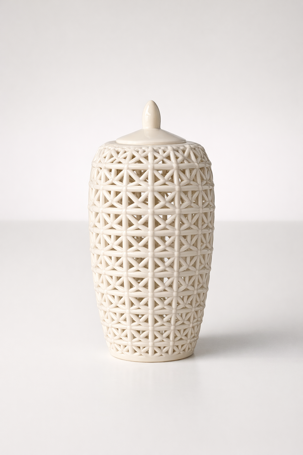 Tall White Criss Cross Cut-Out Jar With Lid