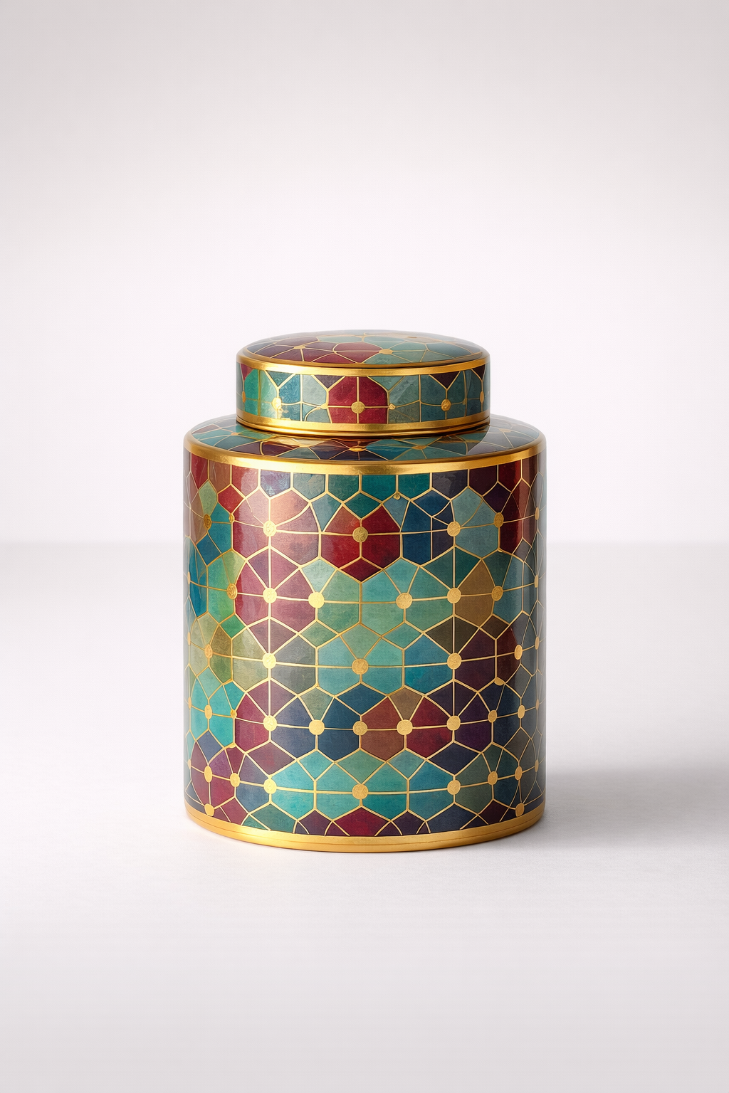 Multi Colour & Gold Geometric Jar With Lid