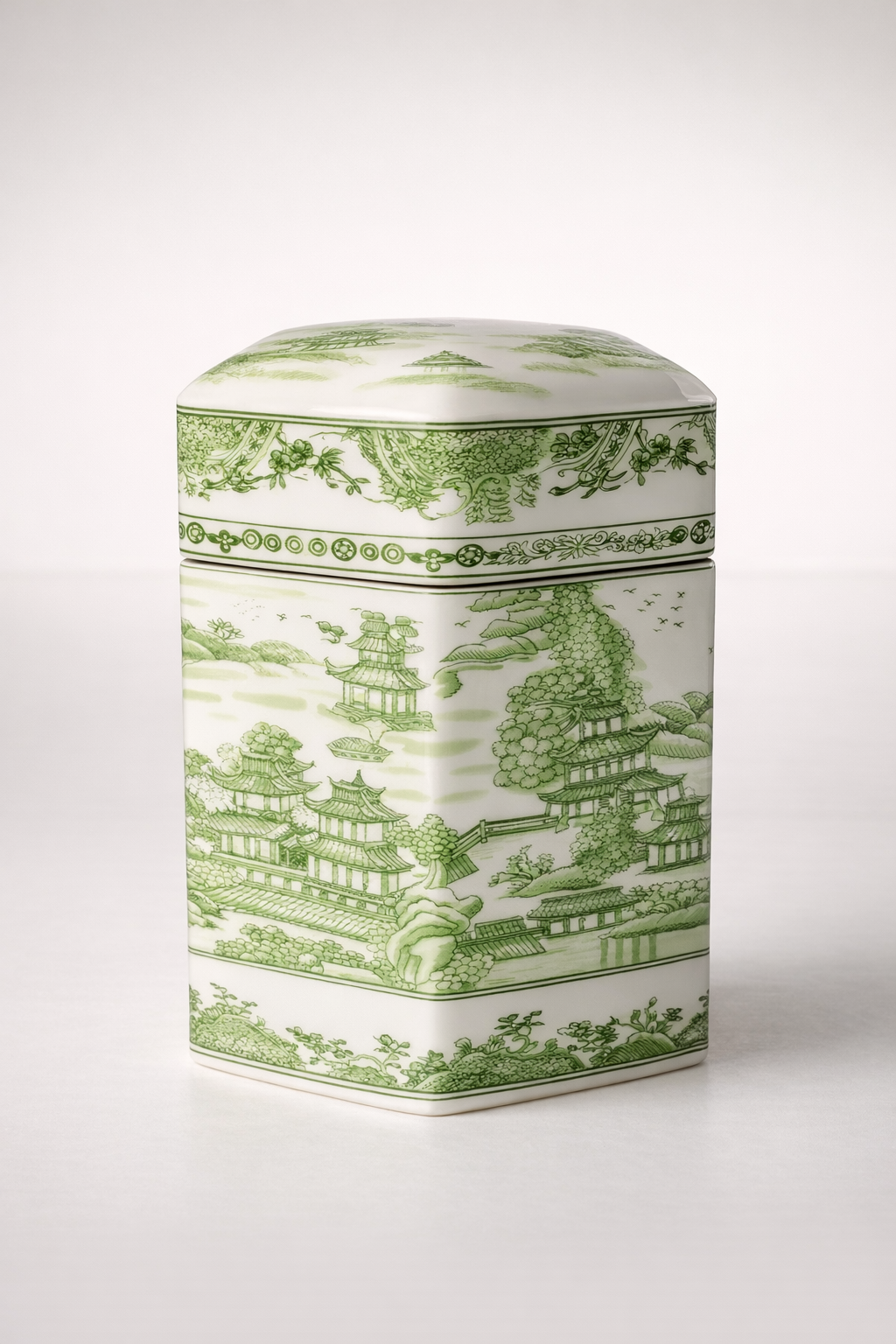 Large Lime Green Hexagonal Jar With Lid