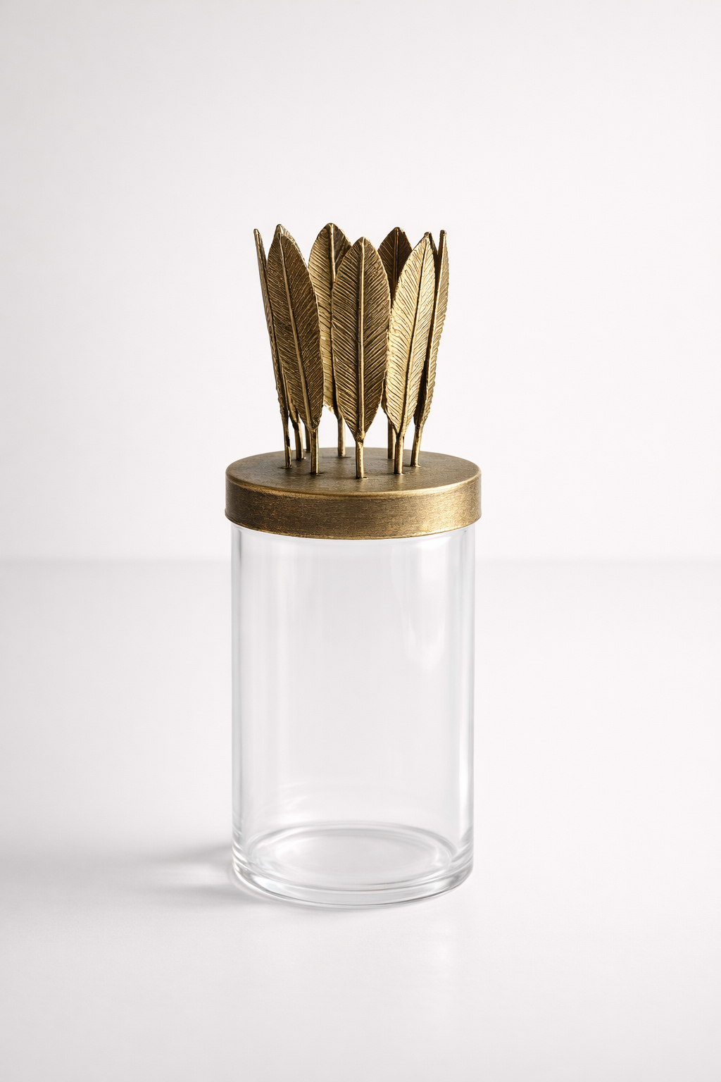 Glass Jar With Metal Leaf Lid