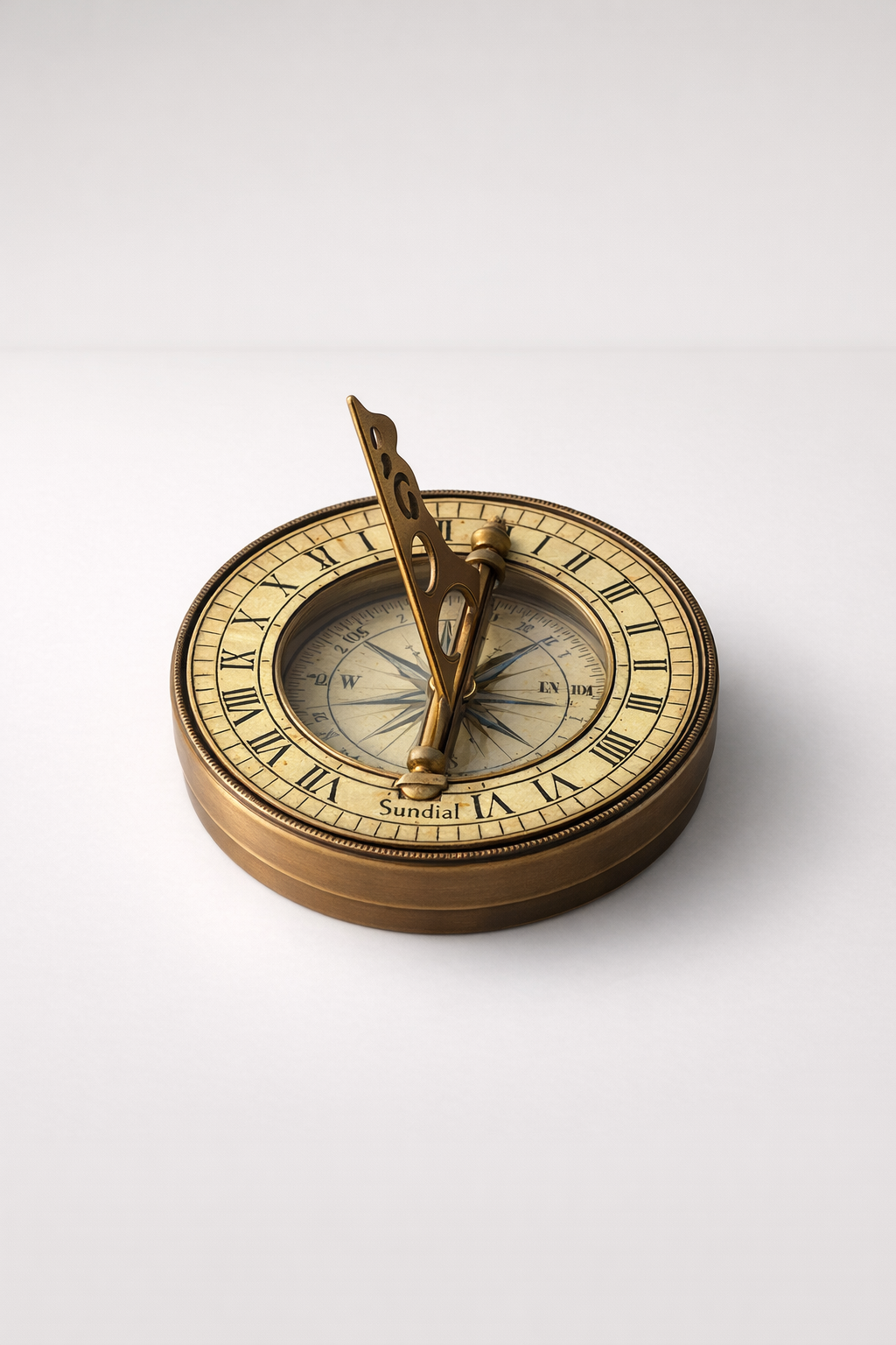 Brass Compass & Sundial With Lid