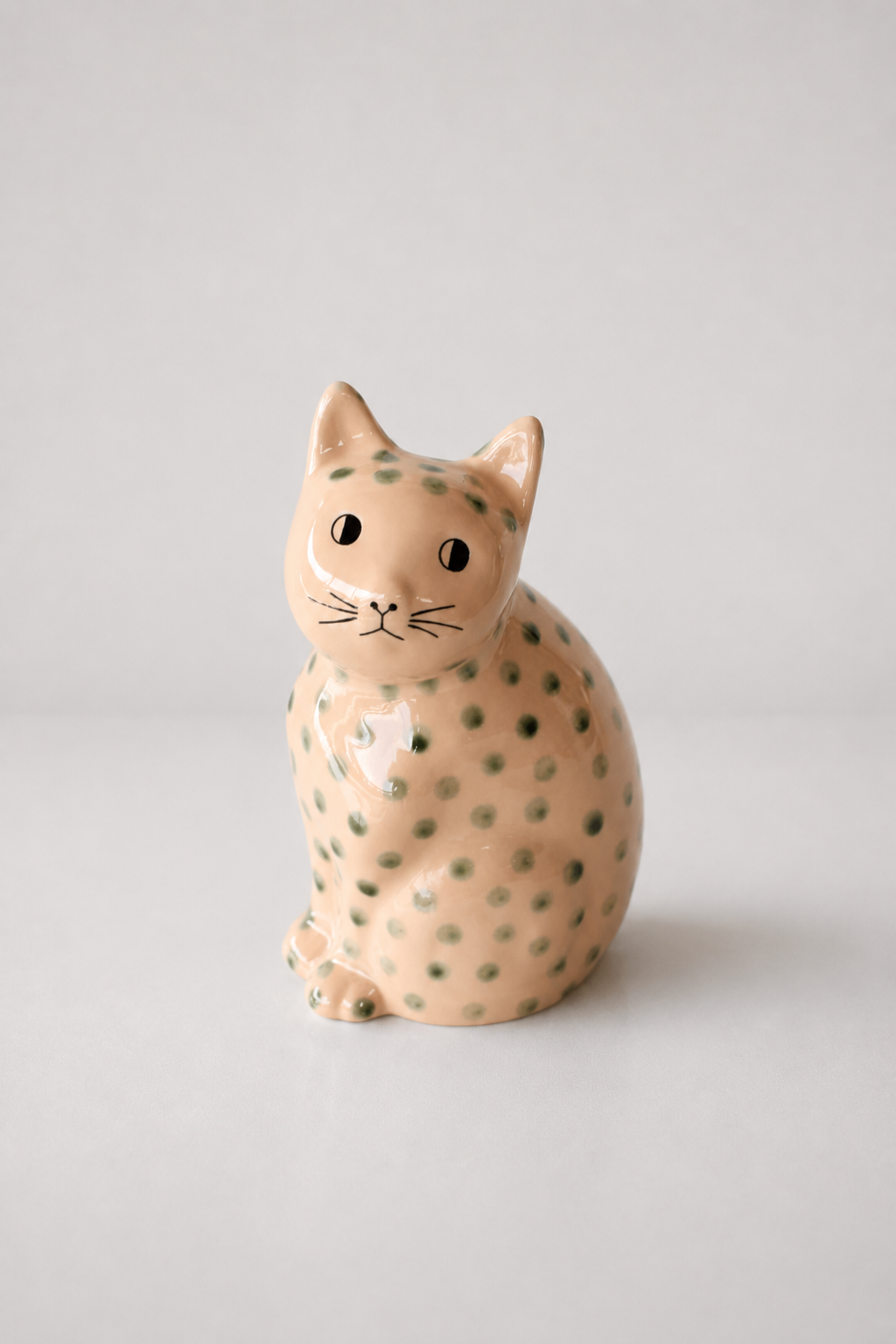 Green Spotted Ginger Ceramic Cat