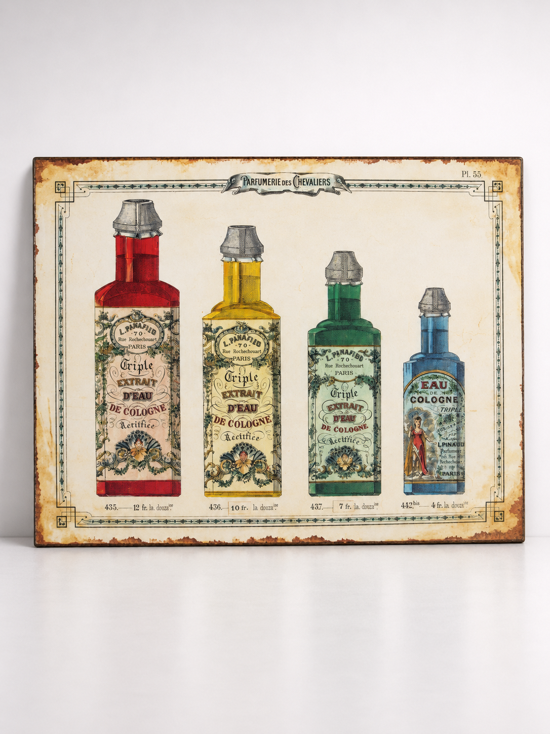 4 Bottles Cologne Tin Plaque