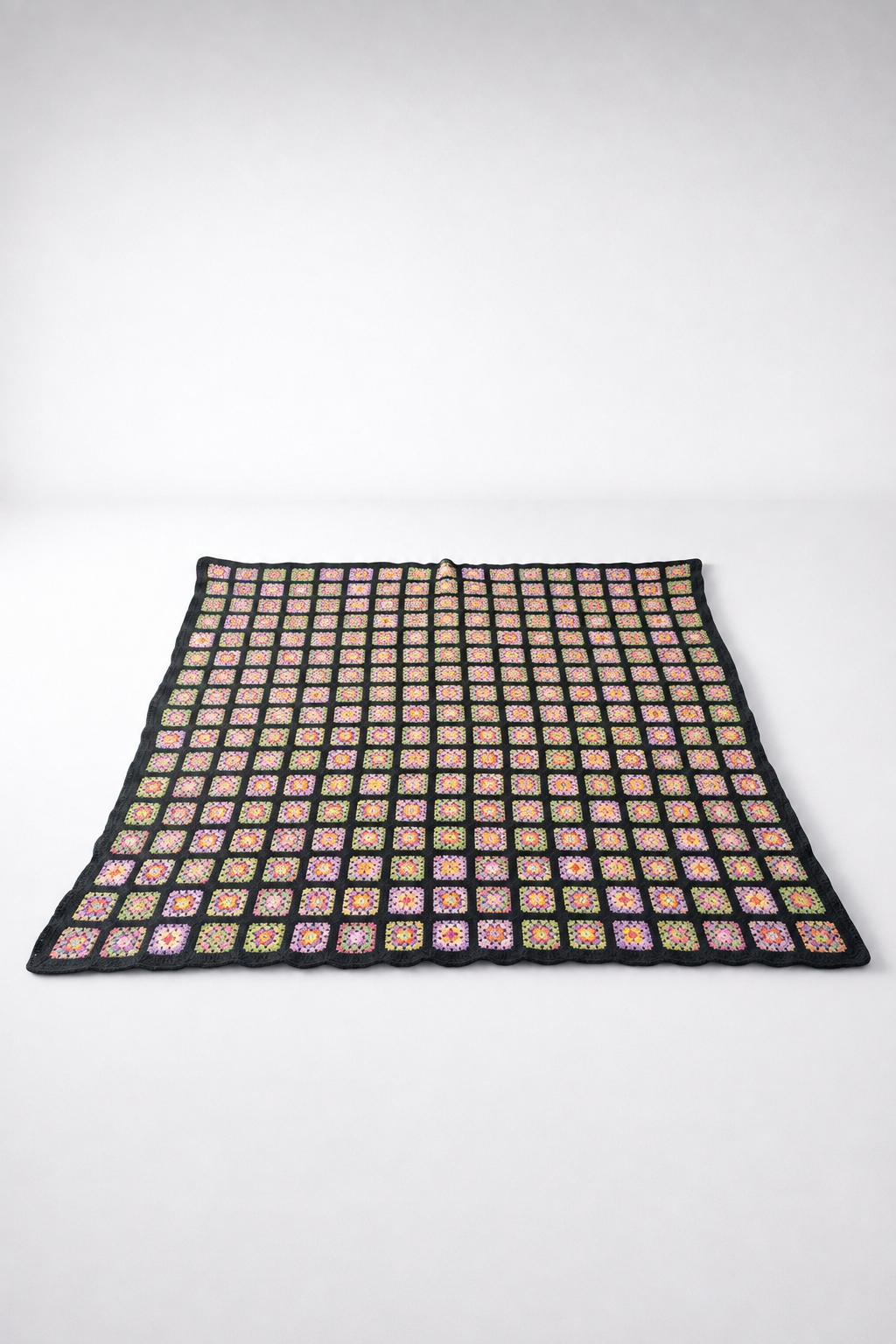 Black Pink And Green Crochet Throw