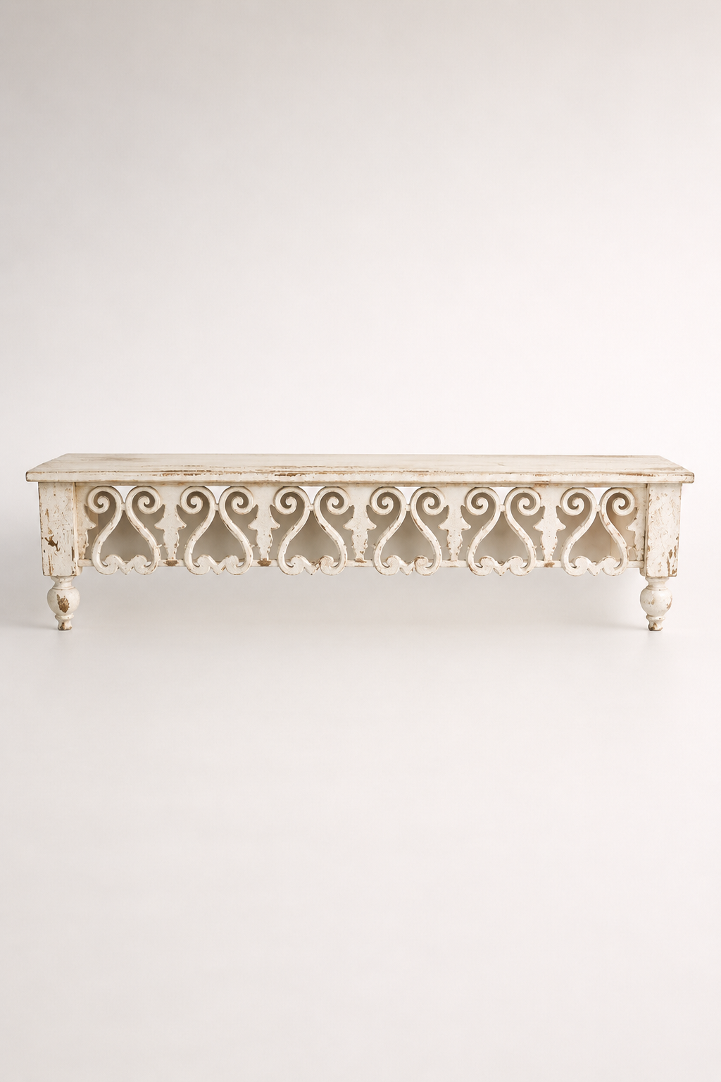White Washed Long Wooden Shelf