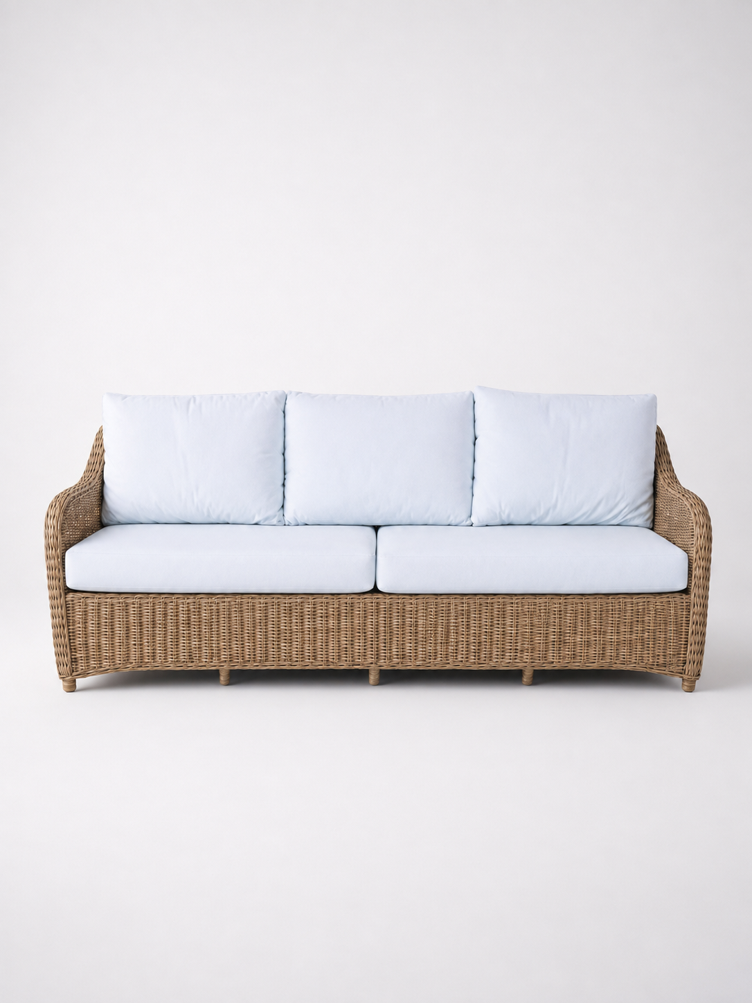 3.5 Seater Outdoor Cane Couch Off-White Cushions