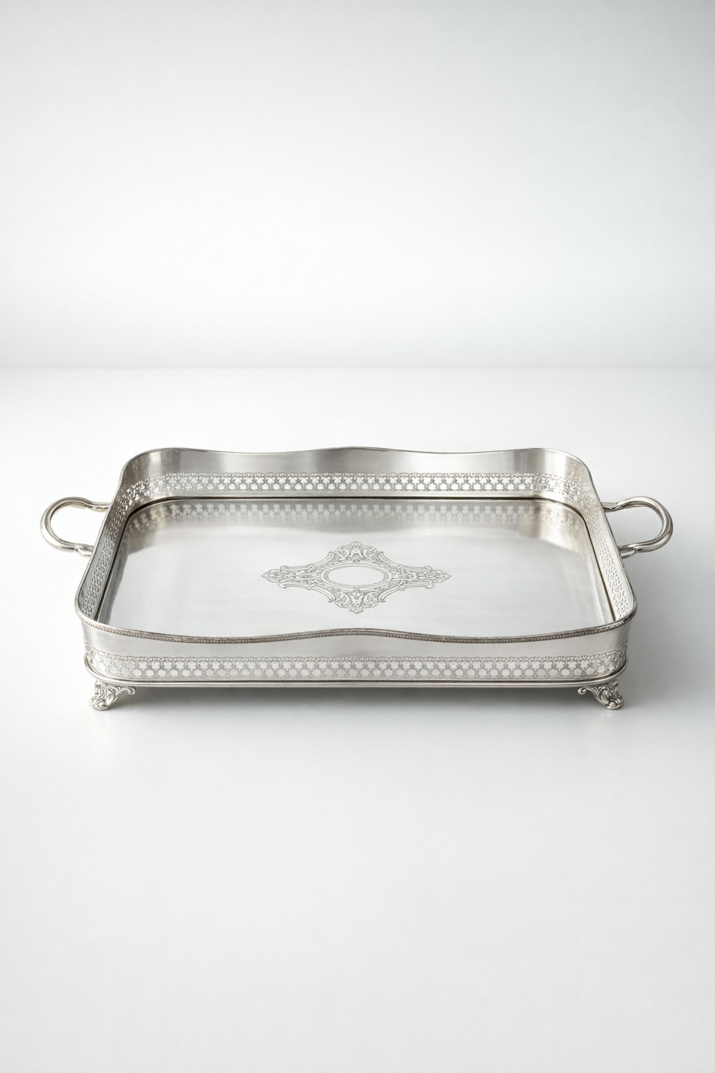 Extra Large Cut-Out Pewter Tray With Handles