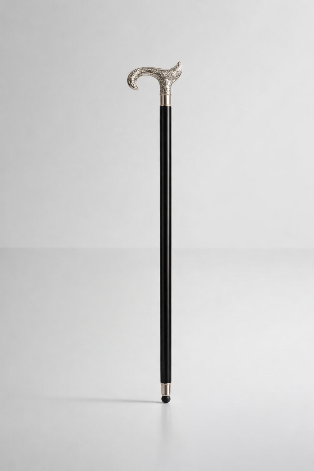 Black Wooden Walking Stick Silver Handle