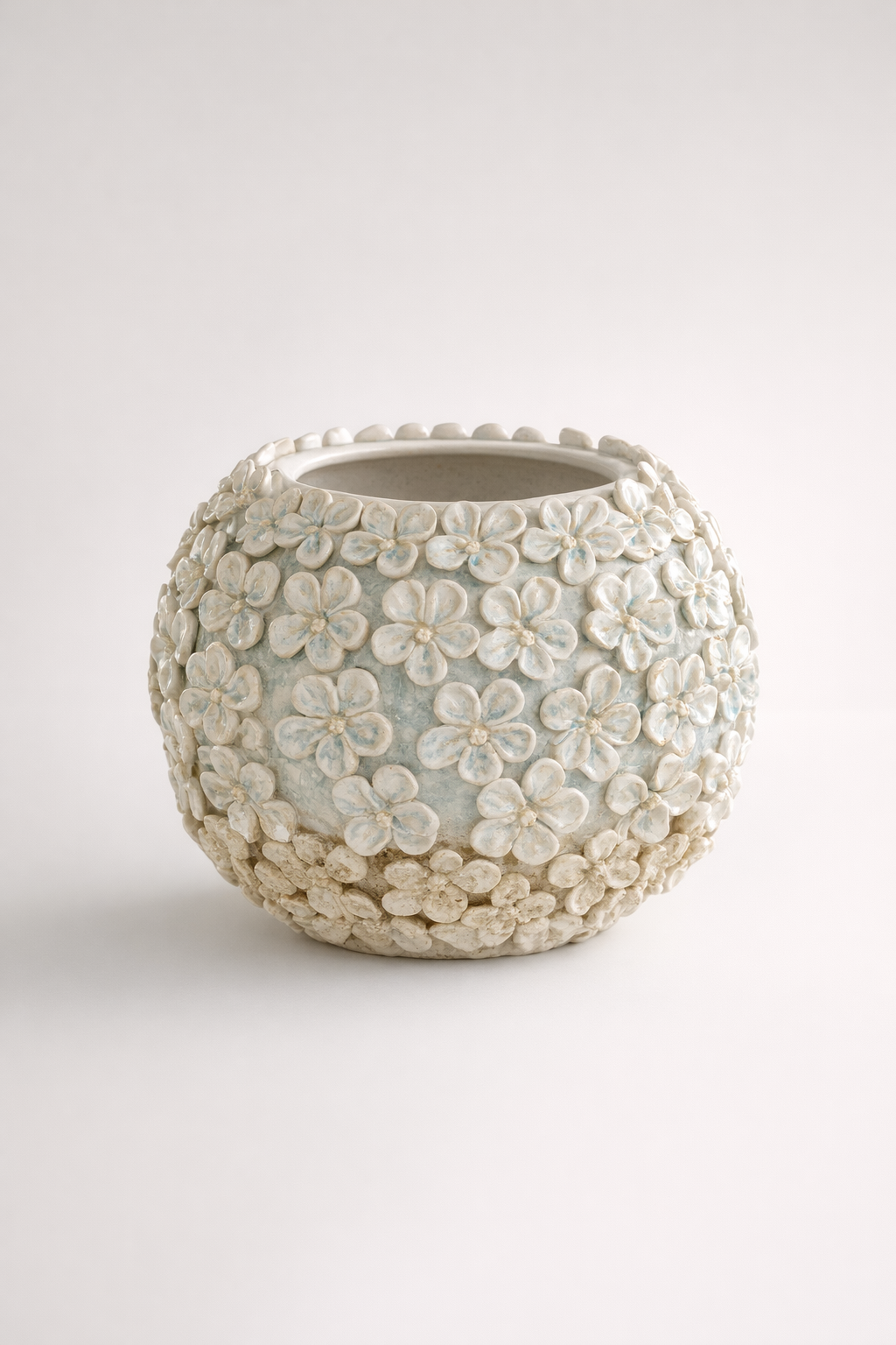 Cream & Pale Blue Flower Ceramic Vase
