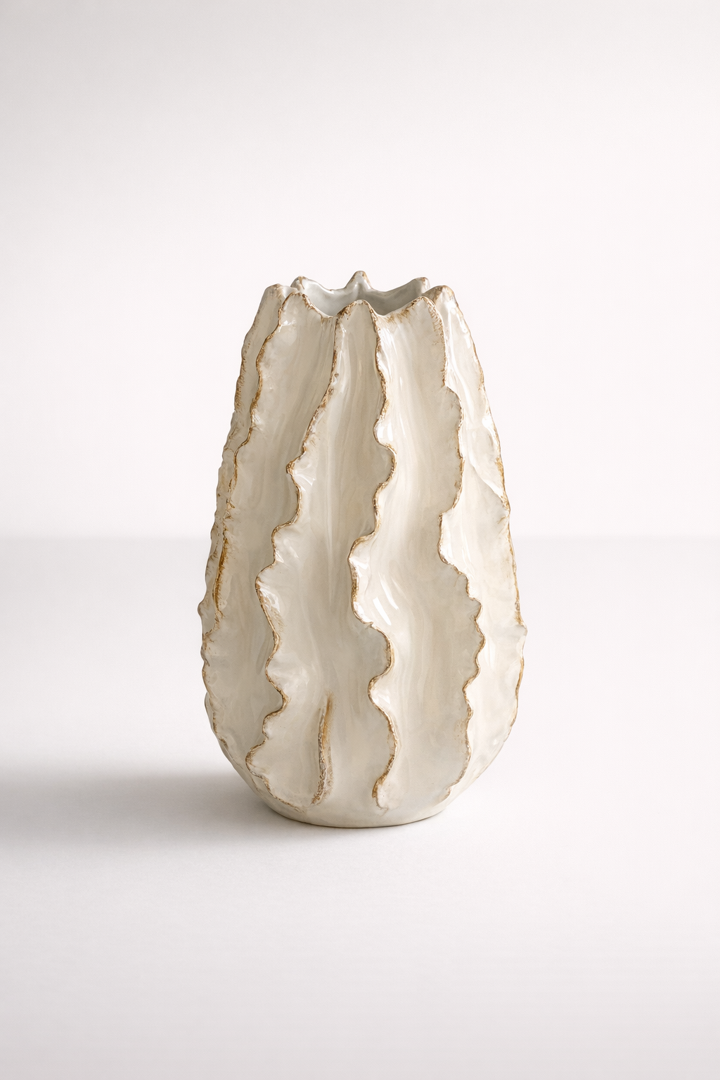 Tall Off White Ceramic Frill Vase