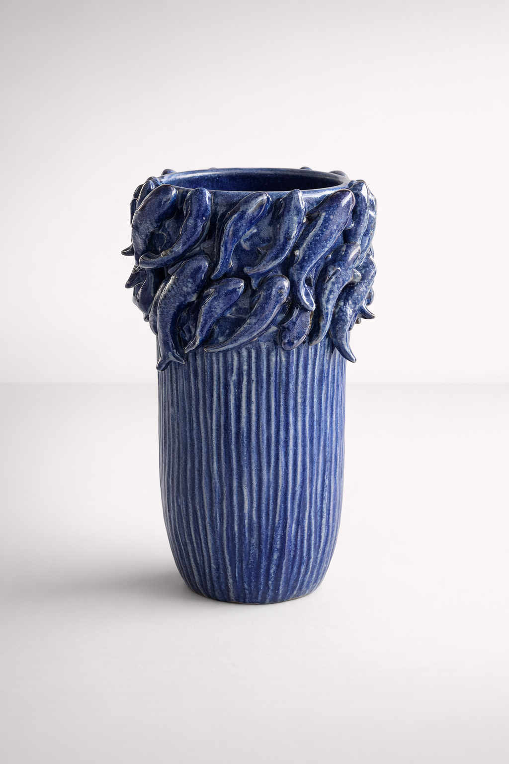 Tall Blue Fish Ceramic Vase