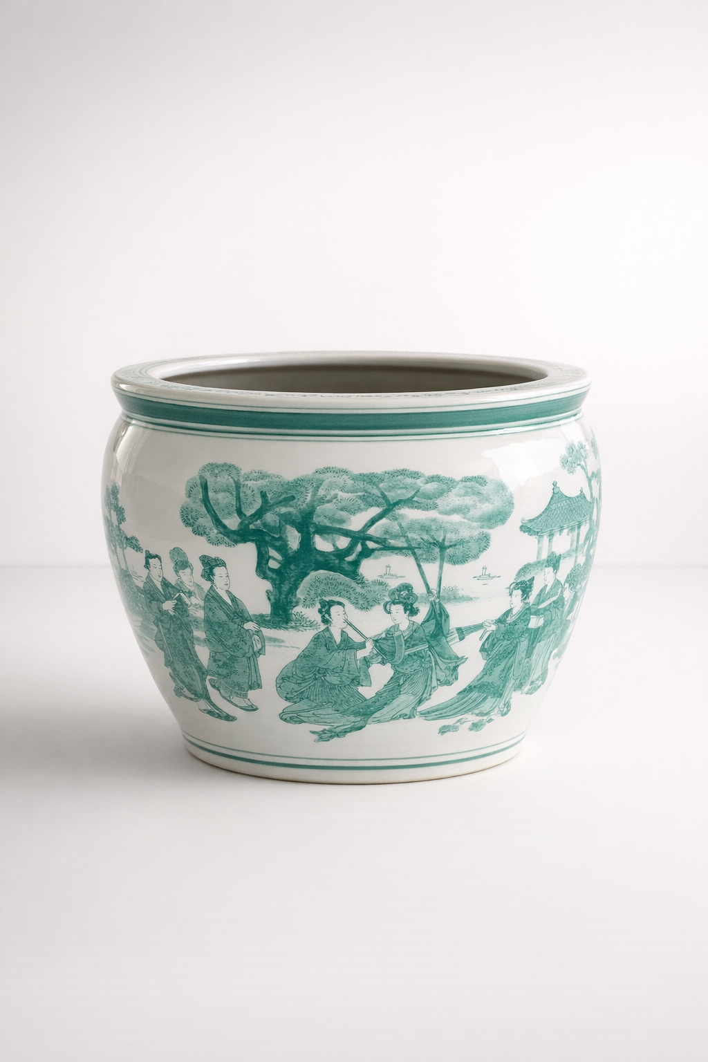 Extra Large White & Green Ceramic Planter