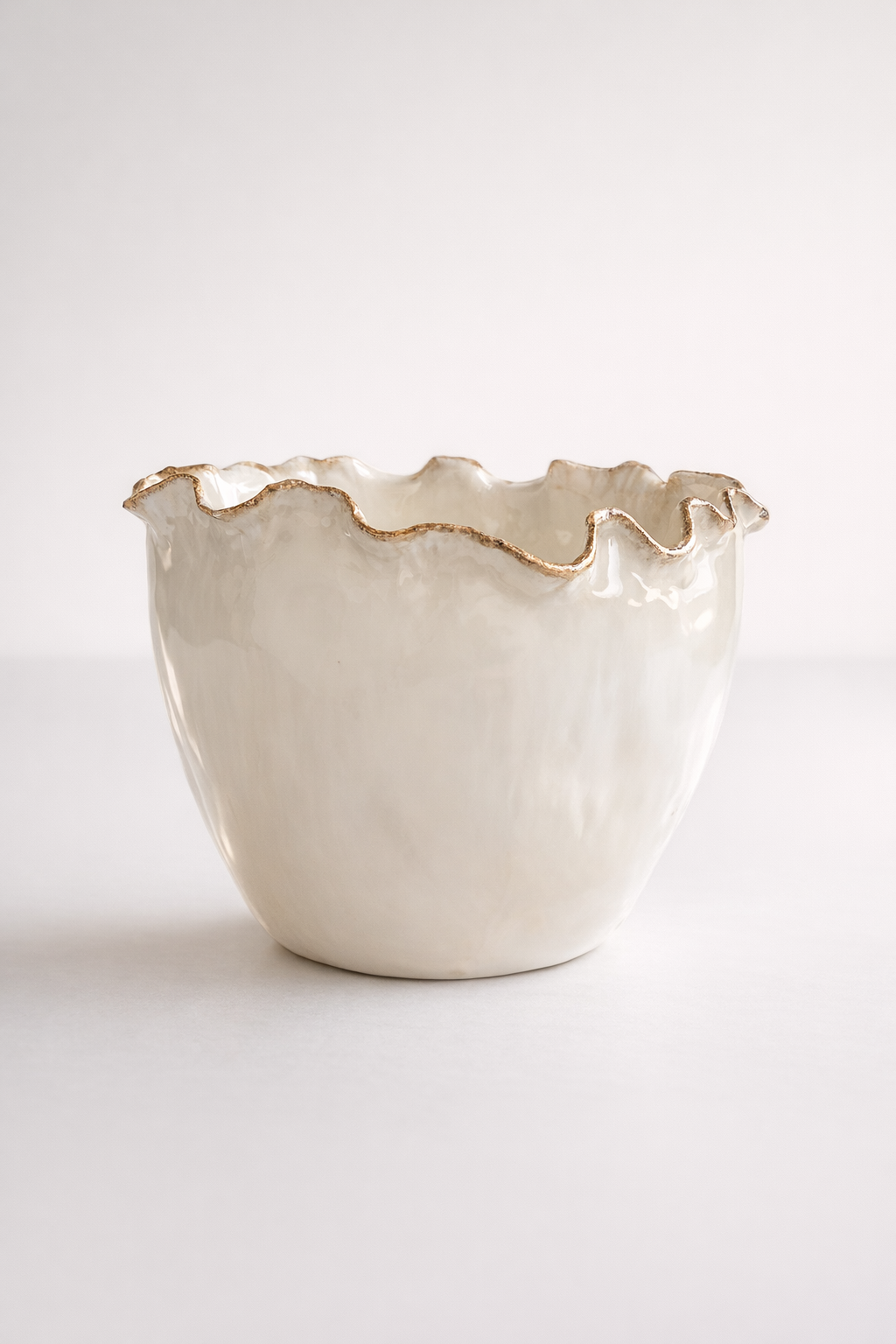 Fat Off White Frill Ceramic Vase