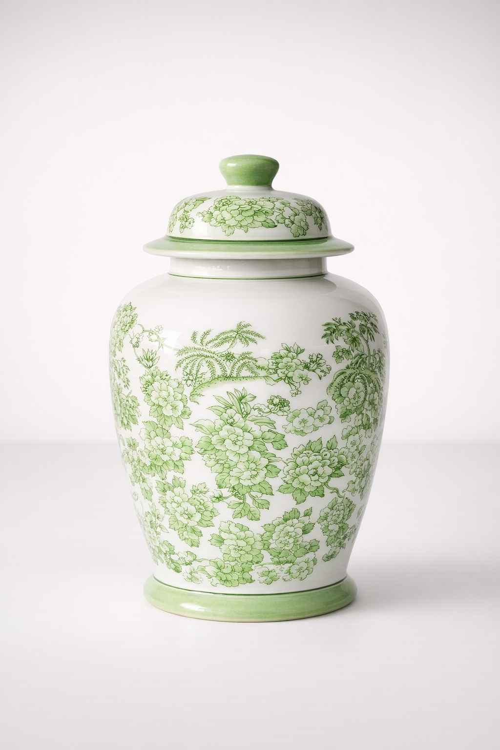 Large Lime Green Floral Ginger Jar