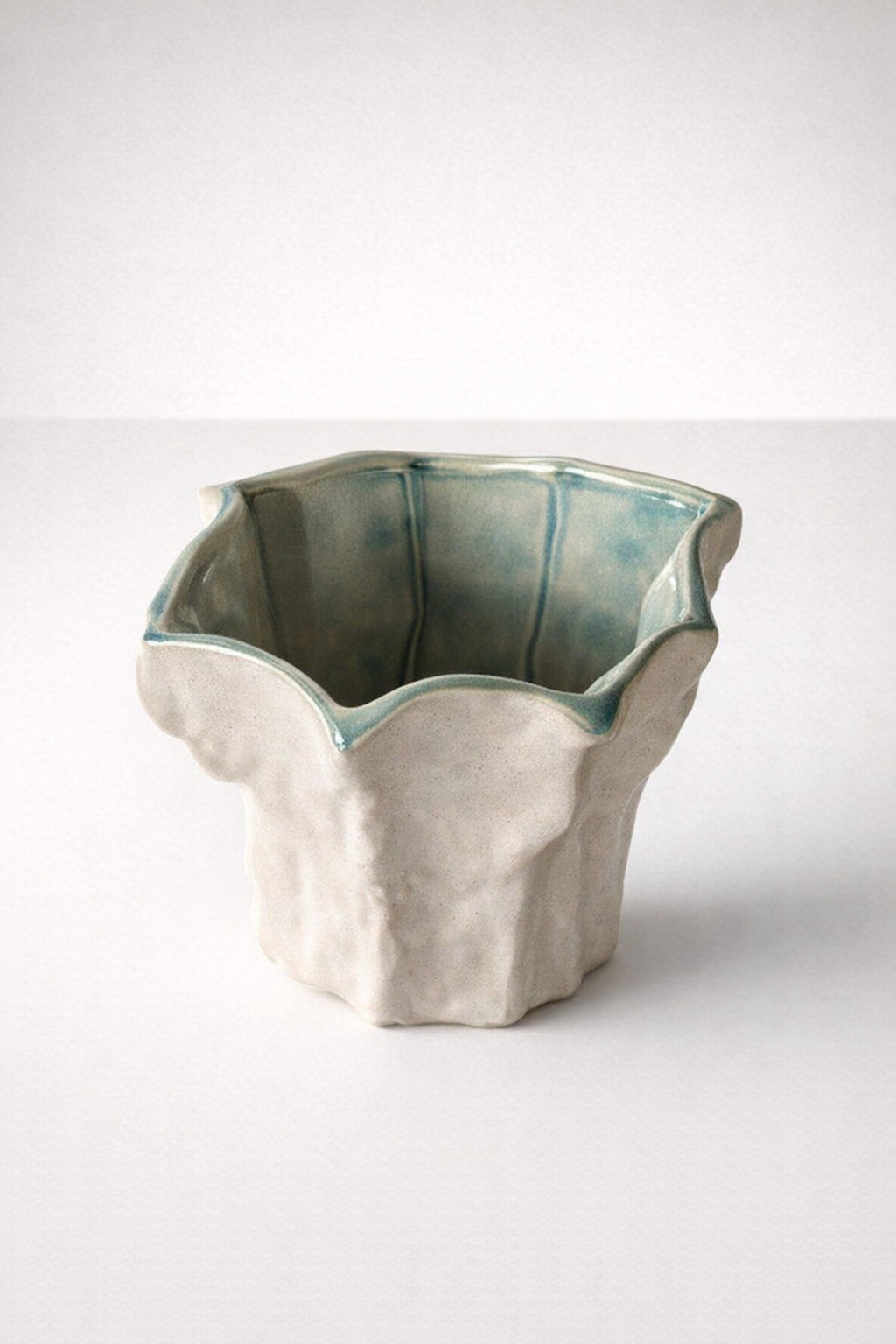 Ceramic Fluted Vase Green Inside