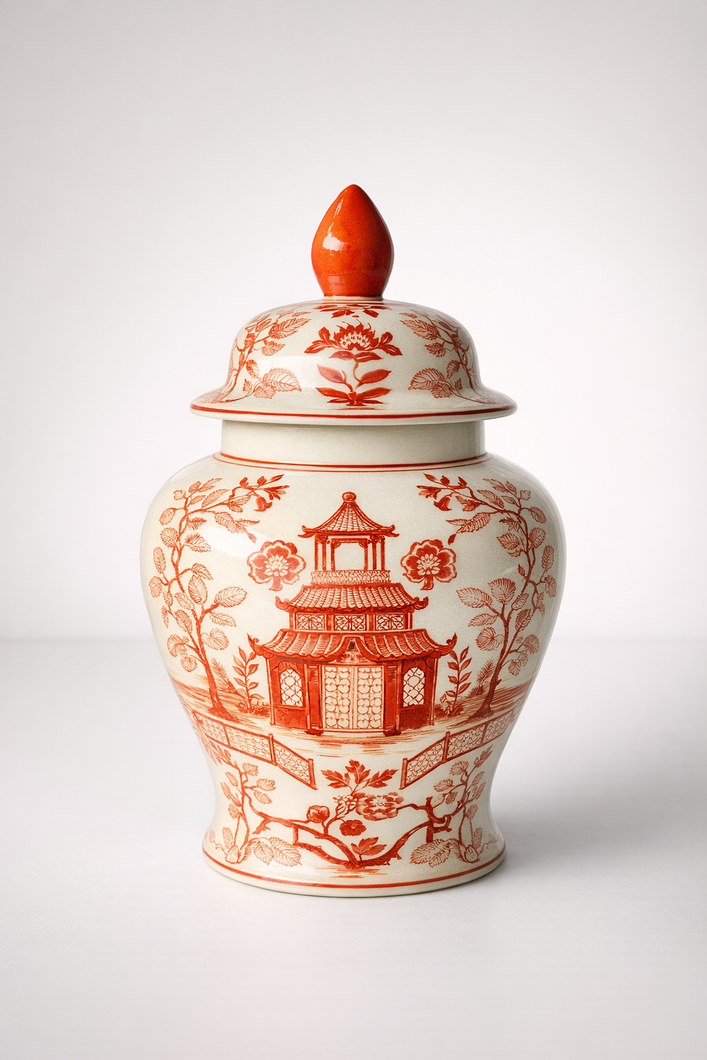 Large Orange Pagoda Ginger Jar